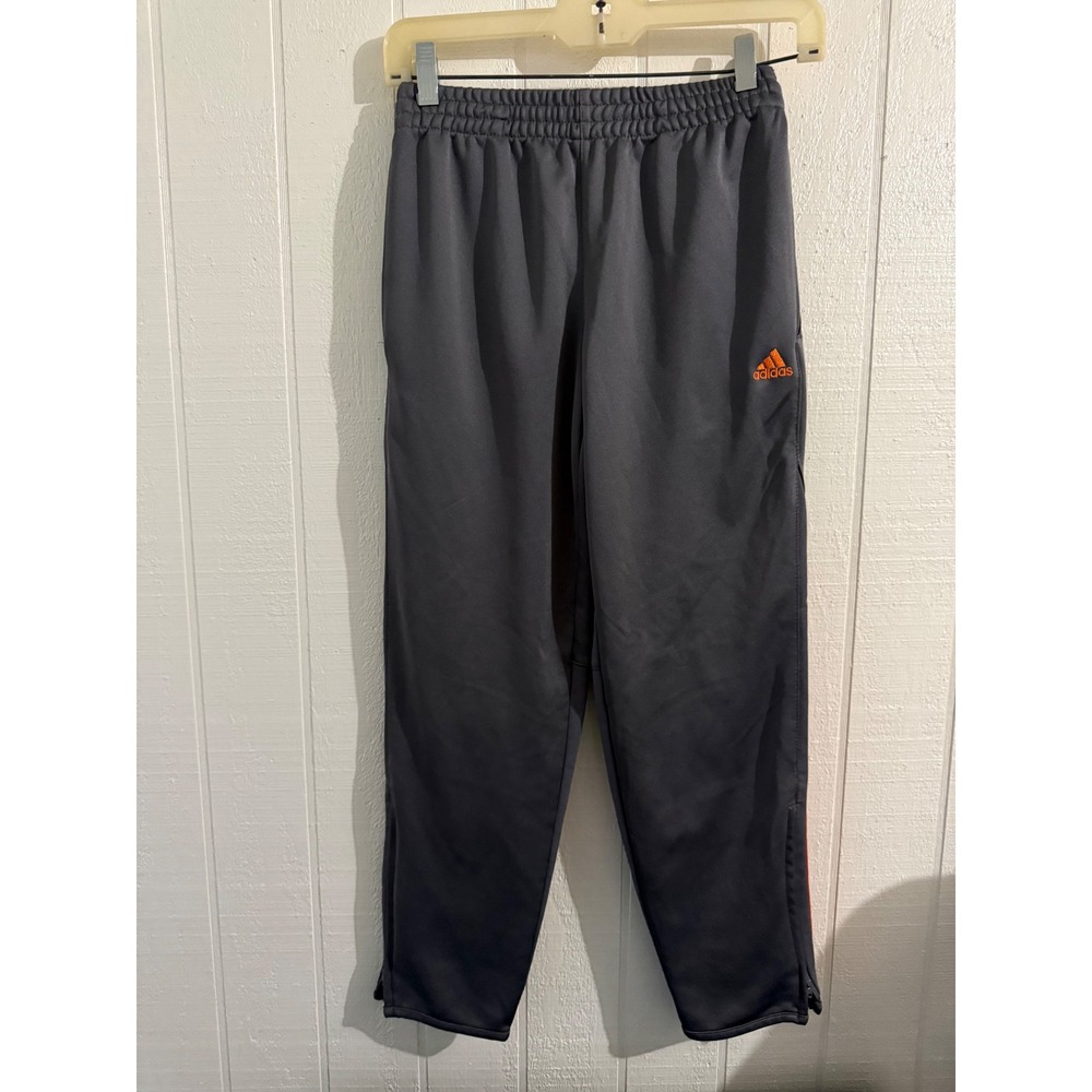 Adidas Boys Climalite Track Pants Gray Orange 3 Stripe Zip Cuff Medium 10/12